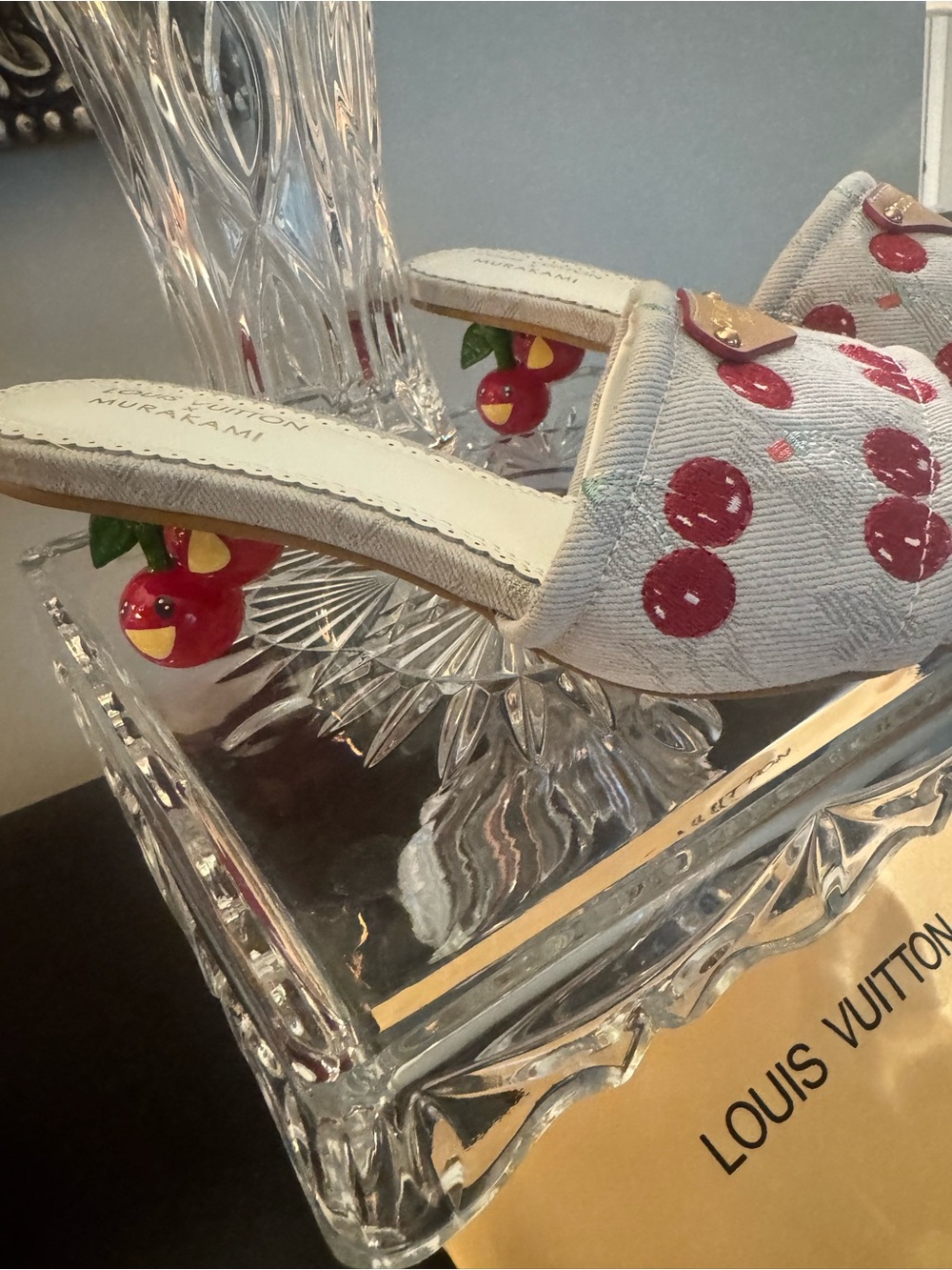 Cream Slip-On Sandals with Red Cherry Heel Accents